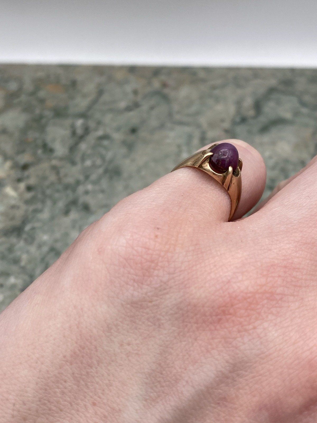 Very Old + Very Small Antique Bliss Ruby Belcher Set 10k Gold Pinky Ring 12