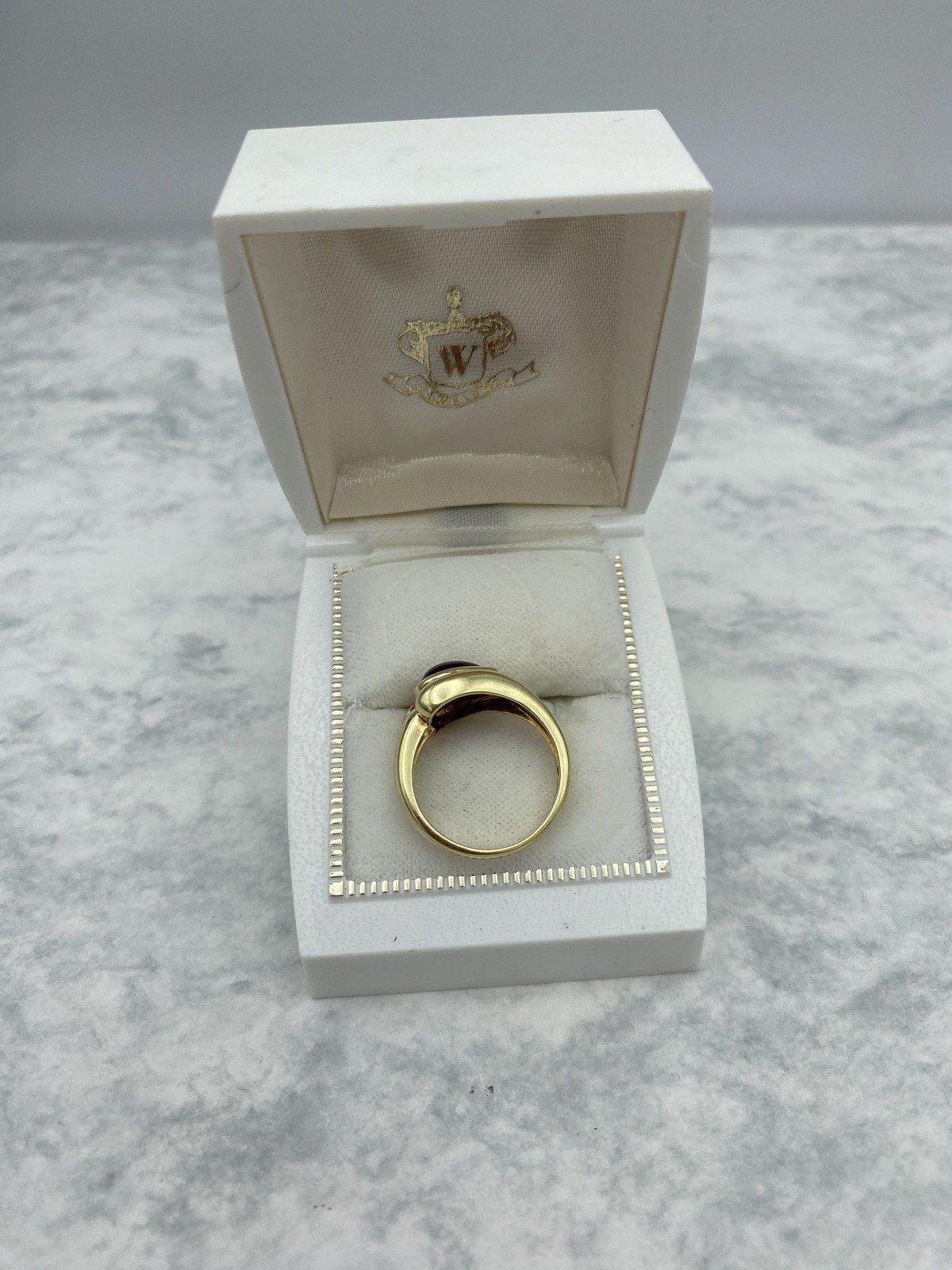 14k Gold Asymmetrical Pear Cab Rubellite Tourmaline Diamond Accented Curvature Ring 9