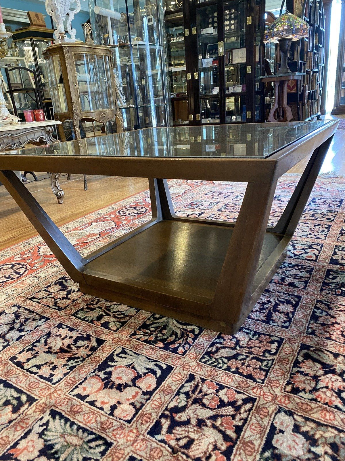 Tapered Drexel Square + Glass Top MCM Wood Side/Coffee Table