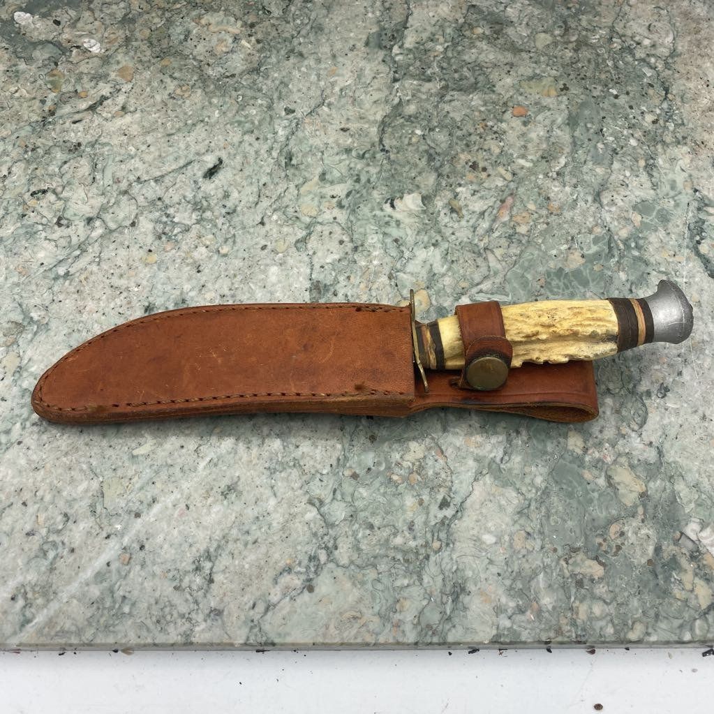 Rare Vintage German Puma Fixed Blade Knife w Horn Handle + Sheath