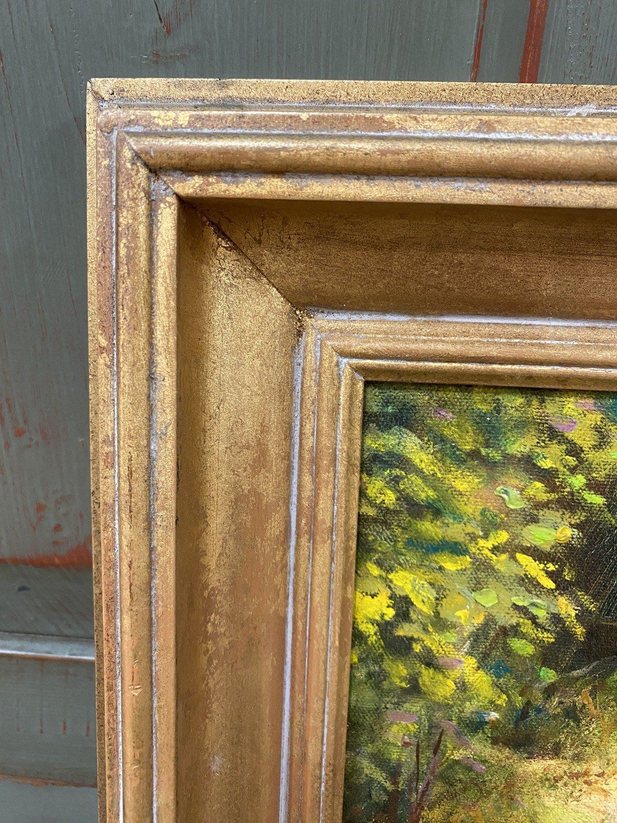 MS Artist Signed Original Greg Cartmell Impressionistic Stream w Heron Framed 22x18 Oil Painting 5