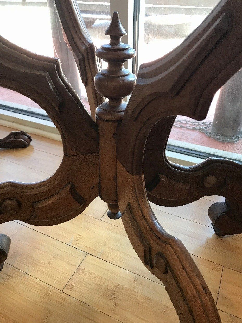 Oval Marble Top Table w Light Hue Wooden Chippendale Base 2