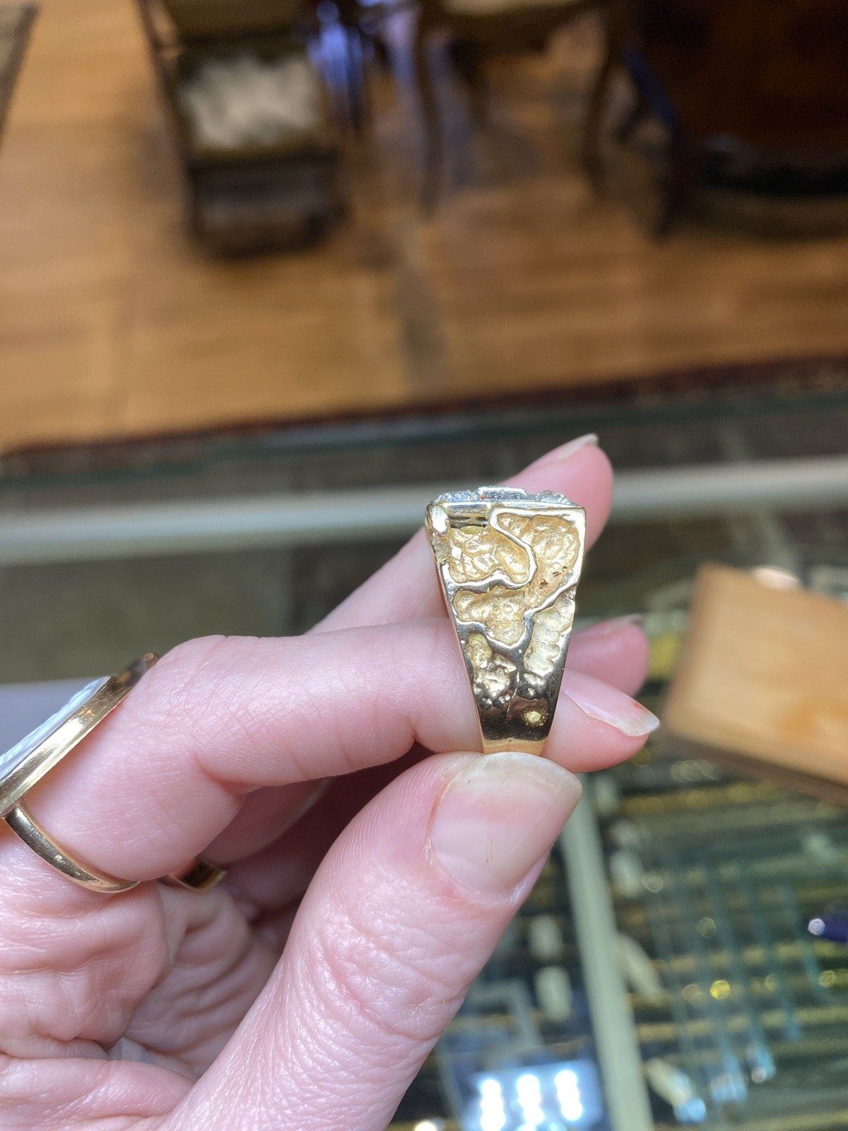 Men's Antique Conversion 14k Gold Nugget + Old Euro Mine Cut Diamond Ring #2164 9