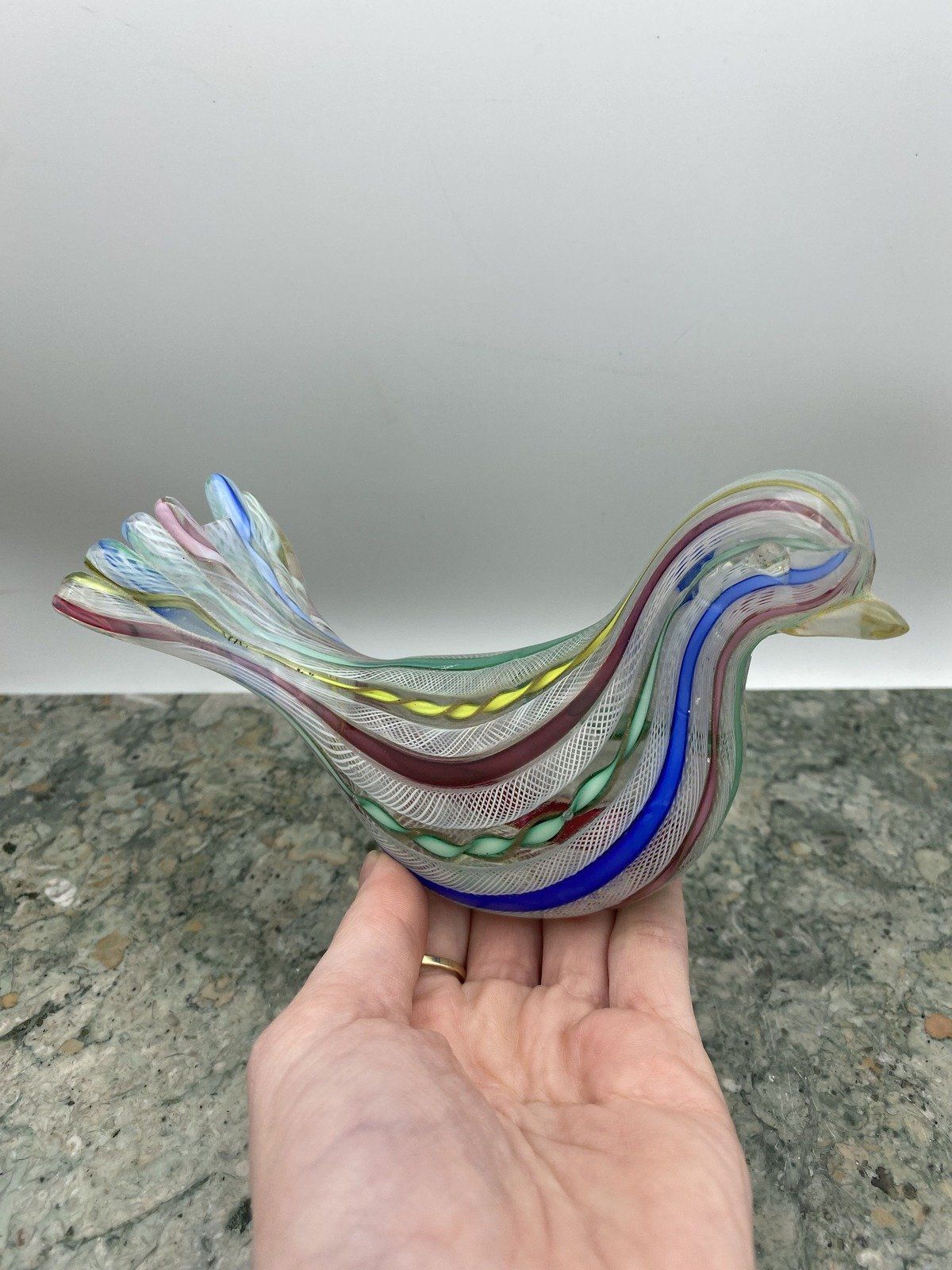 Colorful Glass Blown Candy Stripe Bird Paperweight (1x Missing Tail Feather) 3