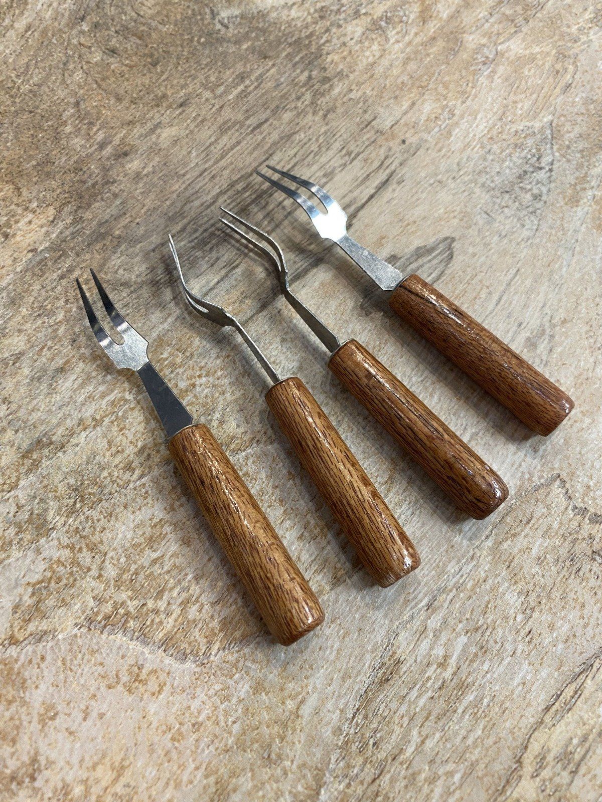 Set of 4x Wooden Handle Appetizer/Cocktail Forks 3