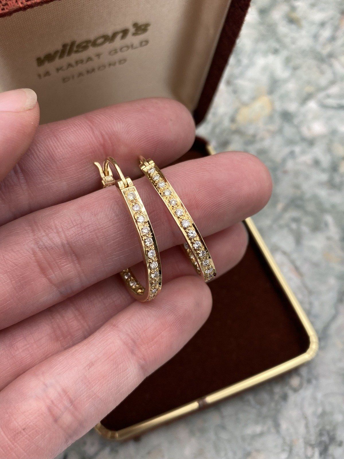 Lovely 14k Gold Pave Diamond Eternity Set Hoop Earrings #2433 7