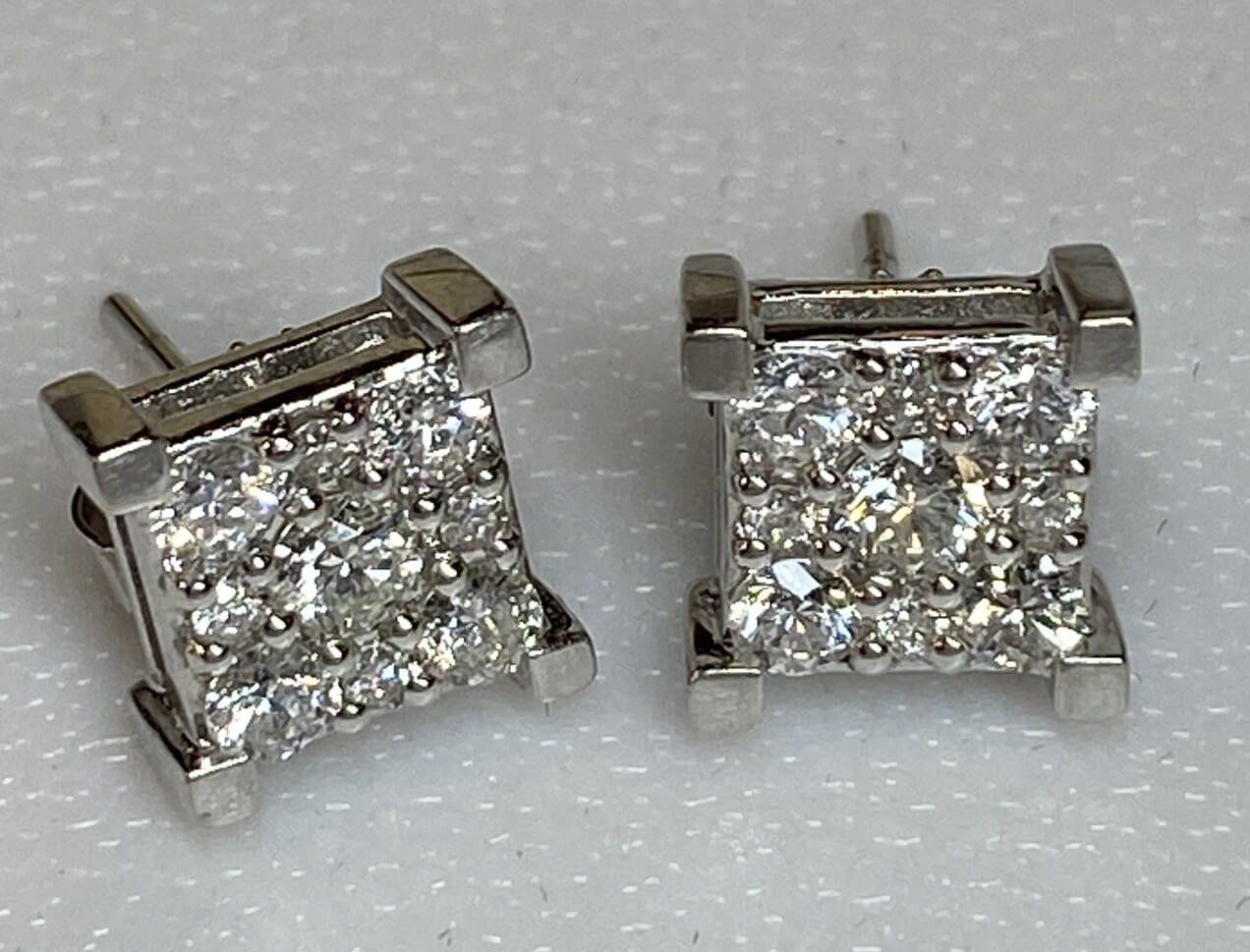 14k white Gold Diamond Earrings with Brilliant Cut Diamond .8 Carats each