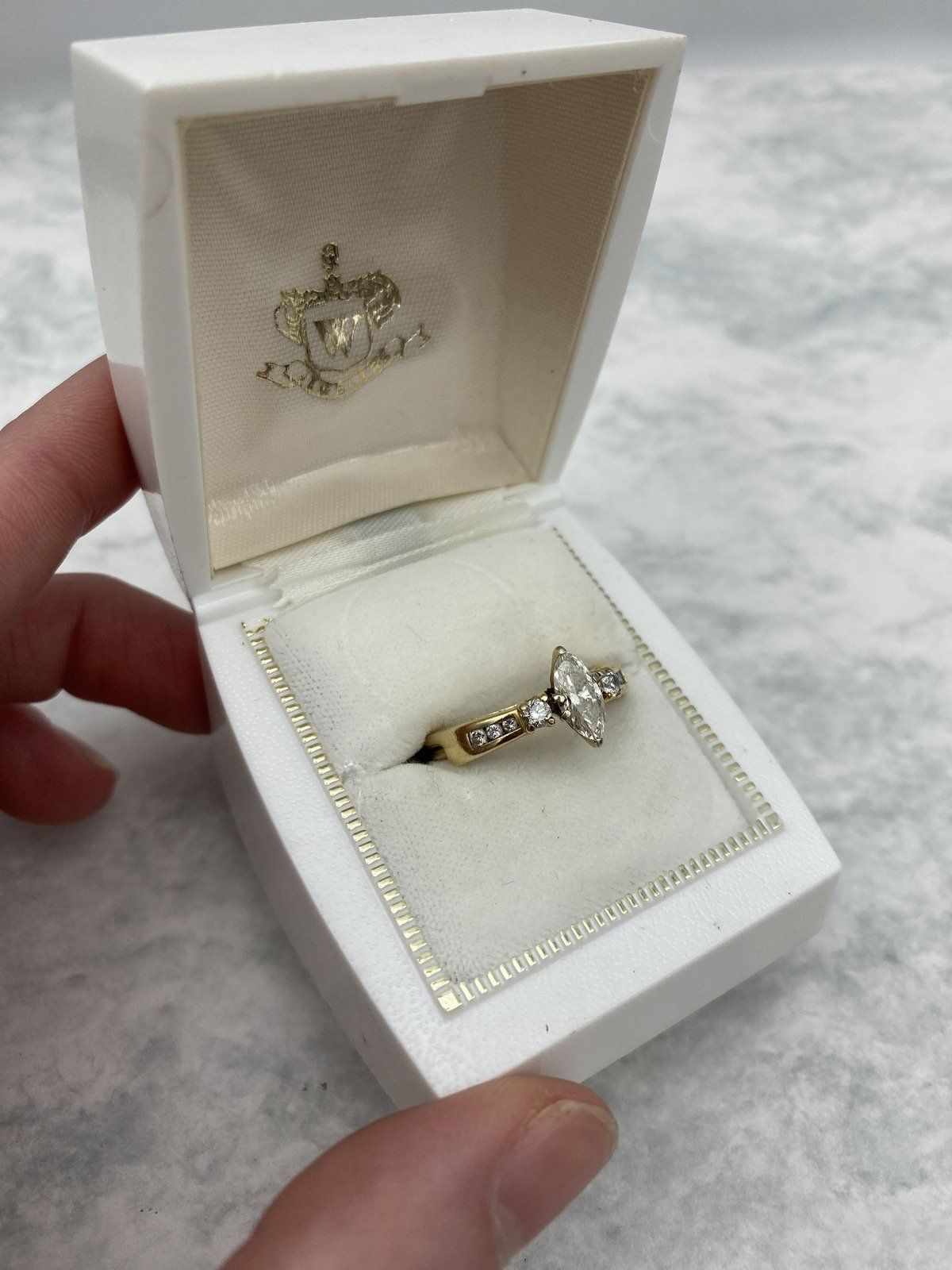 14k Gold .75ct Marquise Diamond Bridal Set w Retrofit Diamond Ring Guard #2950 5