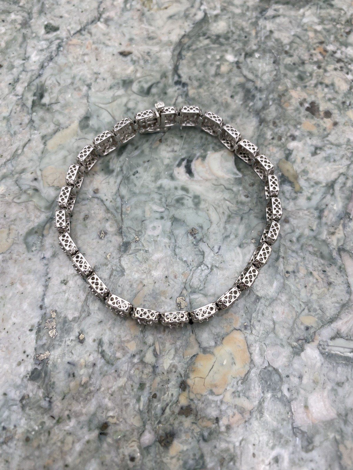 Windowed 14k White Gold Genuine Diamond 7L Vintage Tennis Bracelet #2847 10