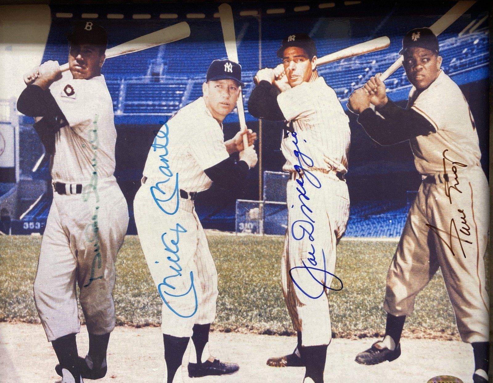 Quadruple Signed Mantle + DiMaggio and Friends :) Autographed Baseball Photo 3