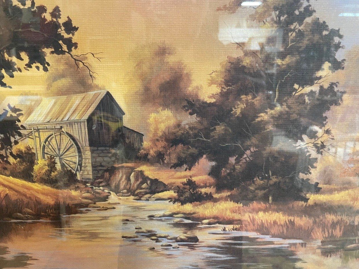 Framed Autumn River Mill Art Print Signed POPP 3
