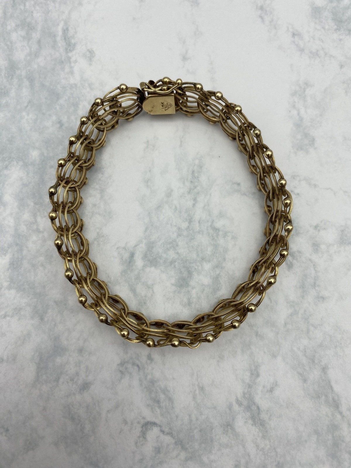 Vintage Solid 14k Gold Interlocking Loop + Grommet Statement/Starter Charm Bracelet 8L 15