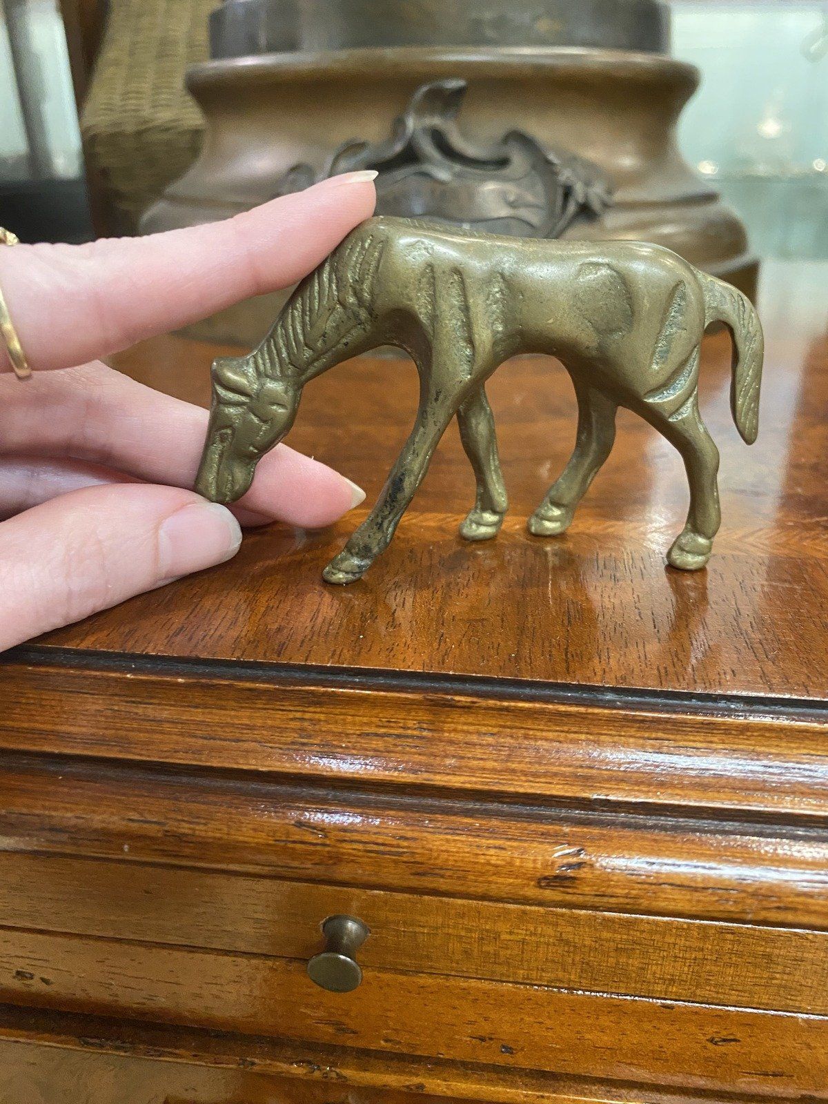 Mini Brass Grazing Horse 4