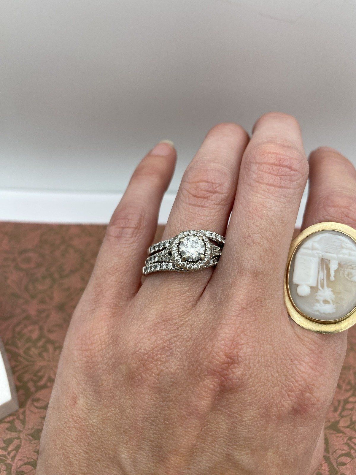 14k White Gold 1ct Center 3-Piece Engagement Bridal Set 6