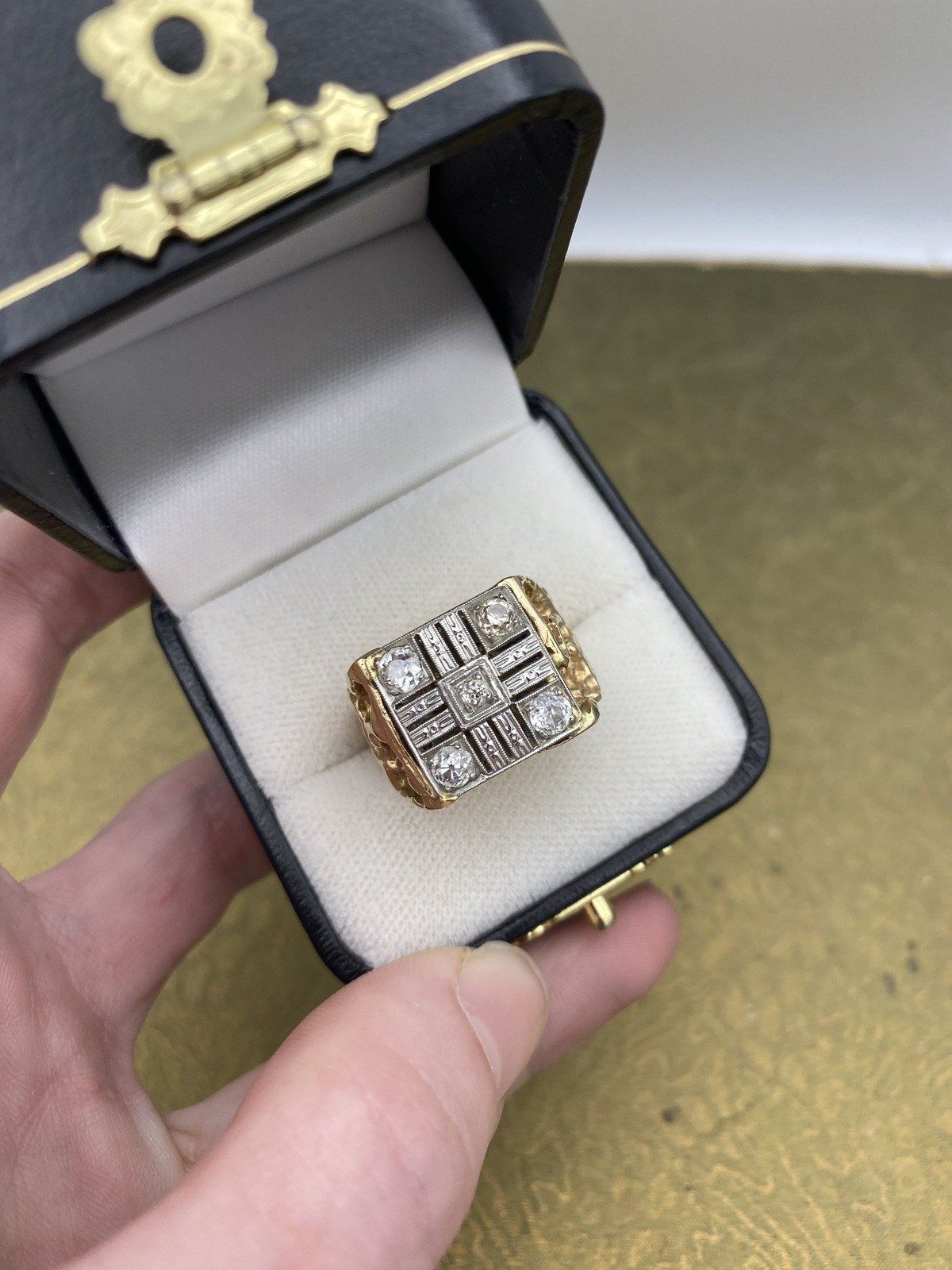 Men's Antique Conversion 14k Gold Nugget + Old Euro Mine Cut Diamond Ring #2164 2