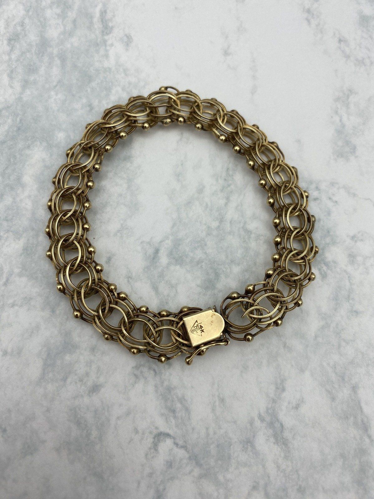 Vintage Solid 14k Gold Interlocking Loop + Grommet Statement/Starter Charm Bracelet 8L 4