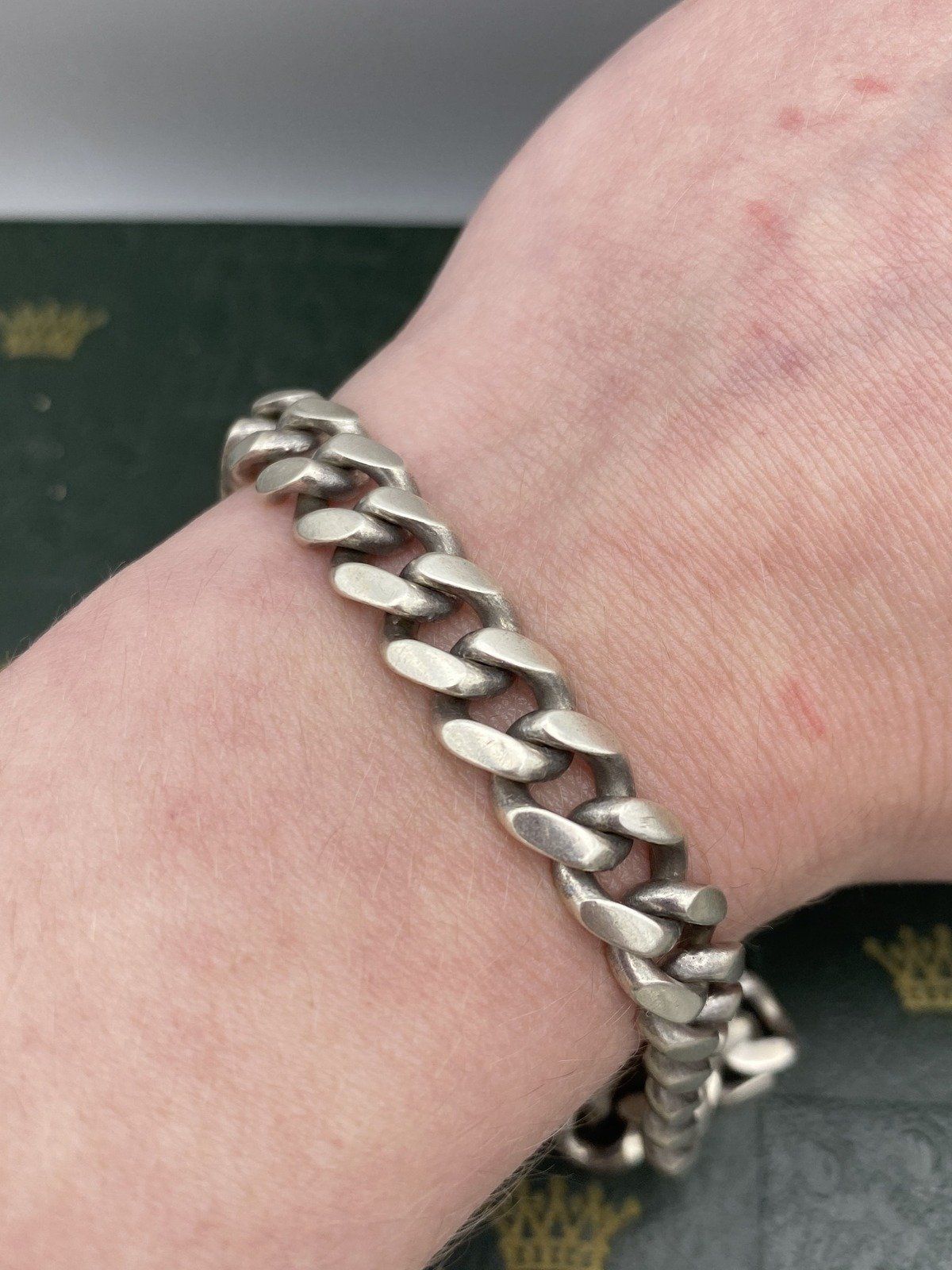 Men's Vintage Sterling Silver 9mm Curb Link 9.25L Bracelet #2366 5