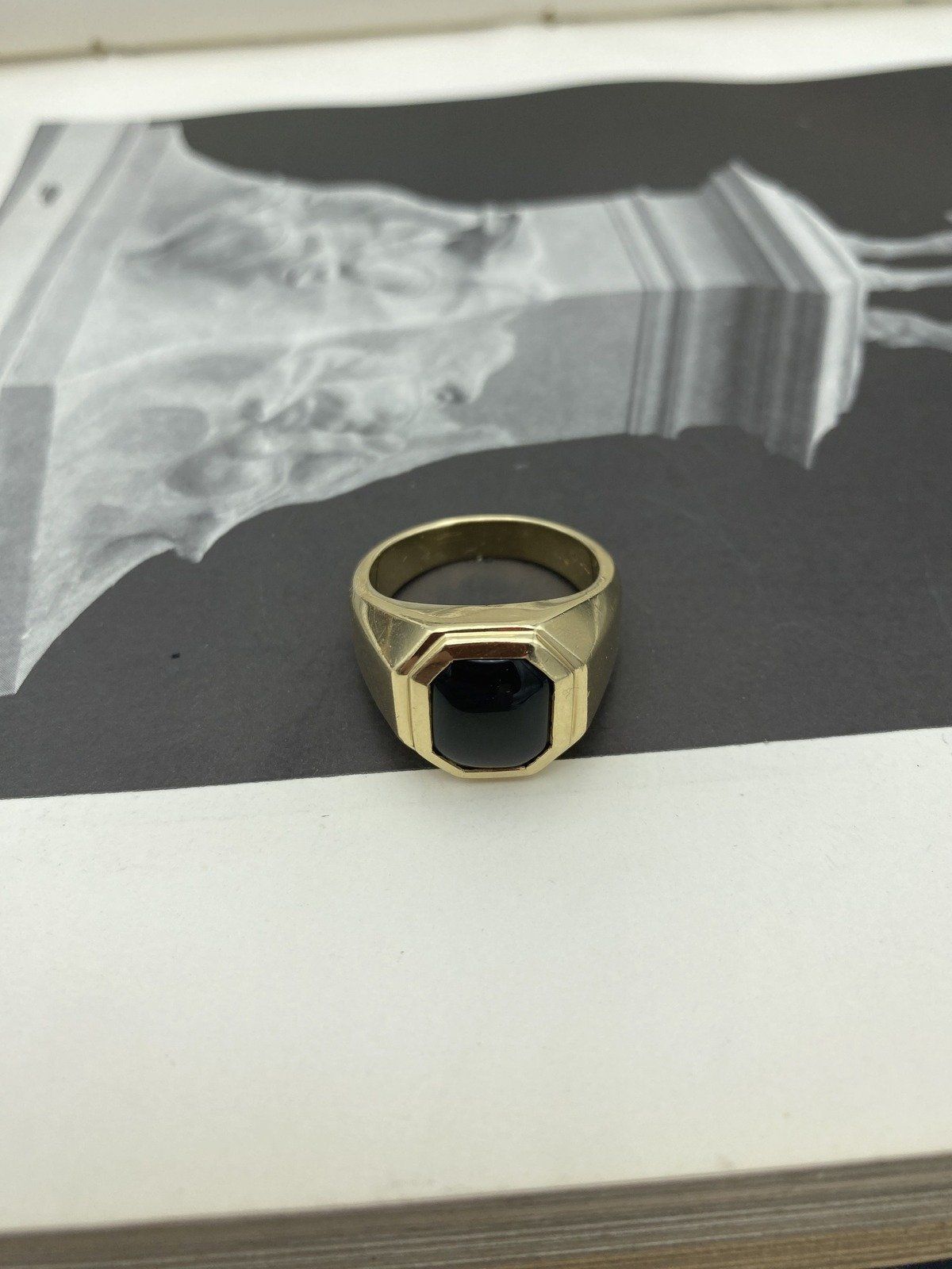 14k Black Onyx + Gold Men's Tank Ring #2731 6