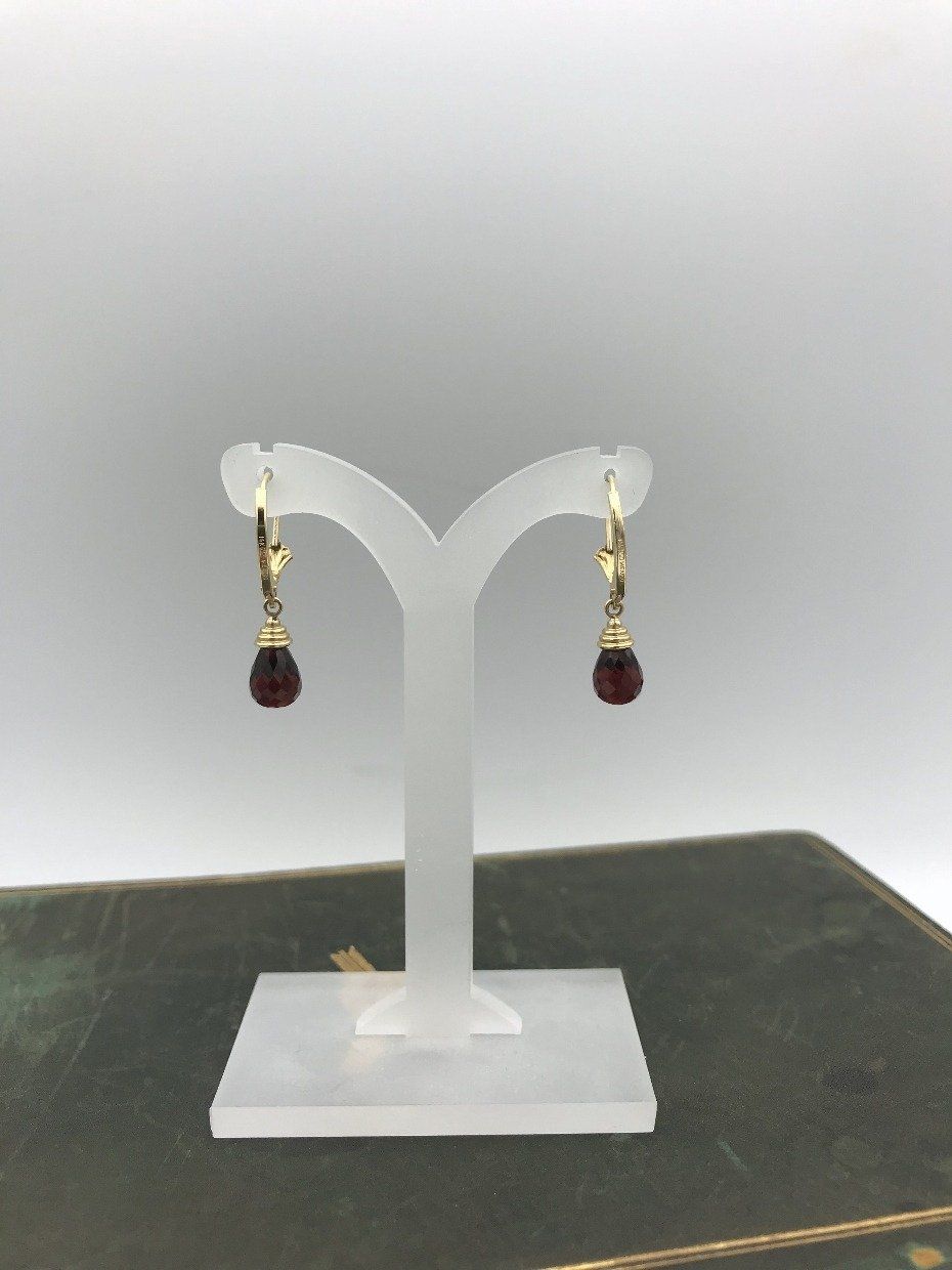 14k Gold Faceted Garnet Drop Earrings 3