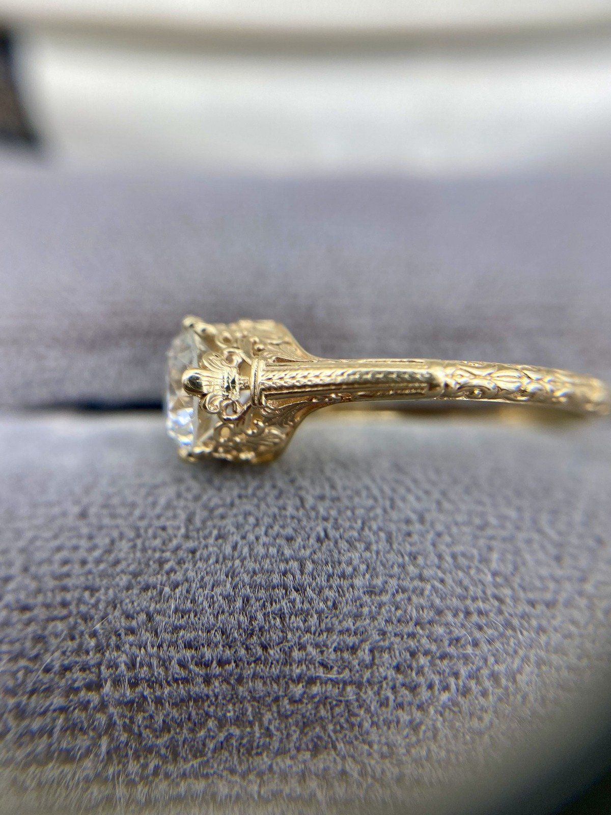 Stunning 14k Gold Antique Inspired 1ct Natural Solitaire Diamond Filigree Engagement Ring 8
