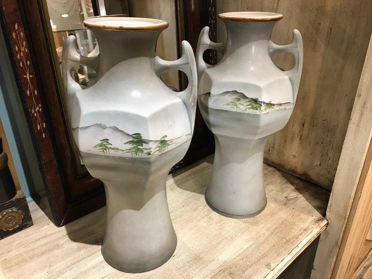Pair of Royal Nippon Mirage Lake Hand Painted Vases 3