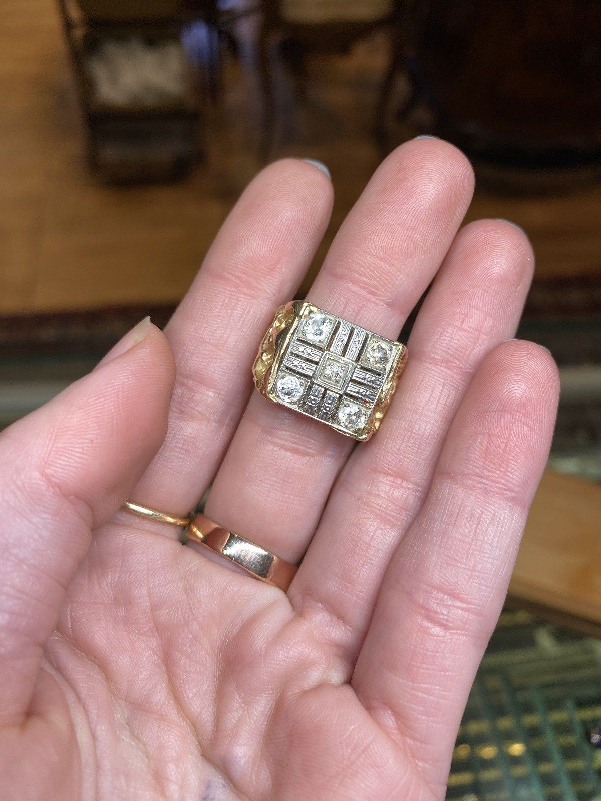 Men's Antique Conversion 14k Gold Nugget + Old Euro Mine Cut Diamond Ring #2164 8