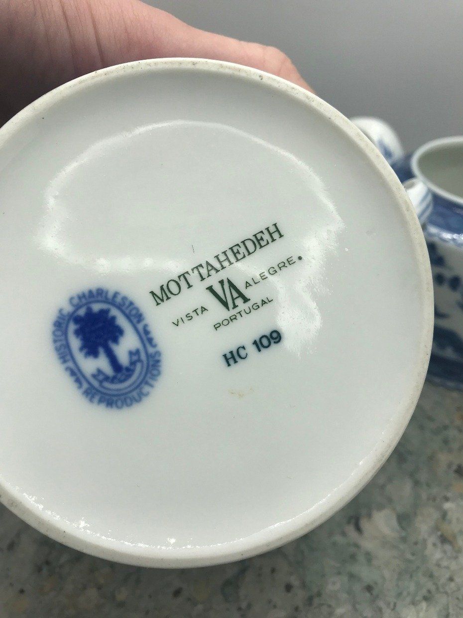 Mottahedeh Vista Alegre Canton Blue Large Sugar + Creamer Pair 4