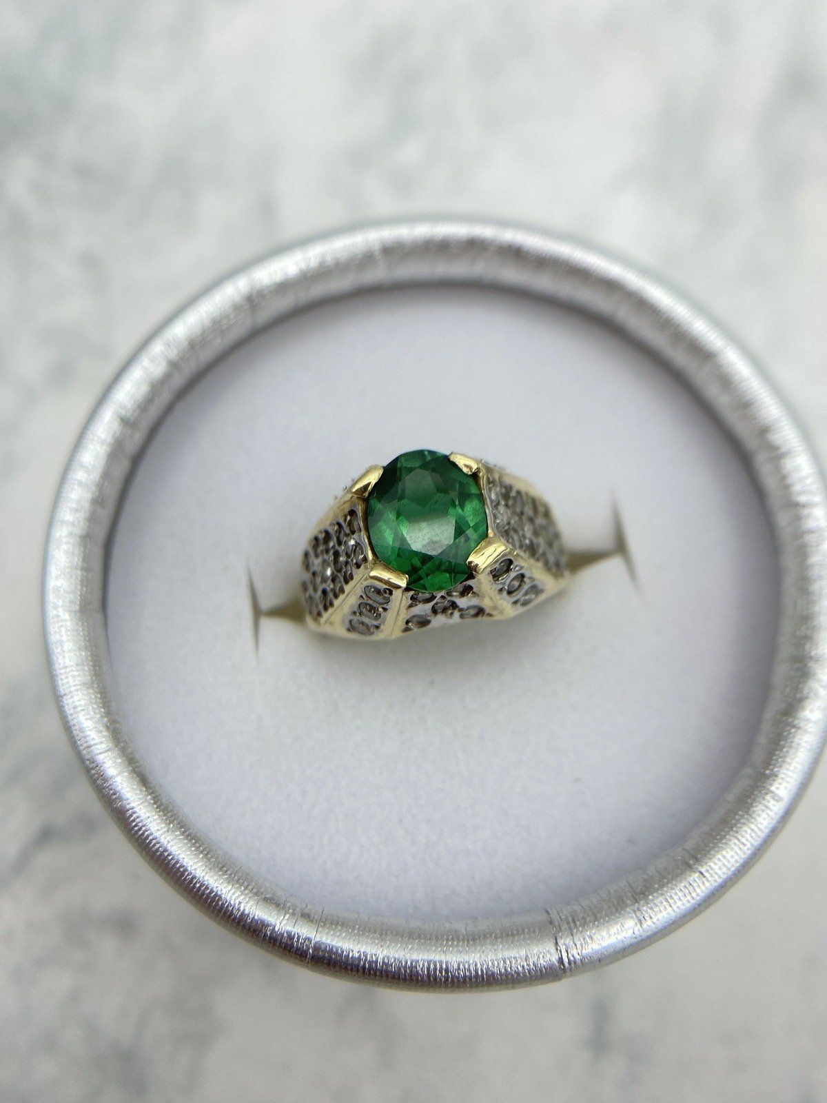 14k Gold Bespoke Tsavorite Green Garnet Cocktail Ring w Mixed Colored Diamond Setting 2
