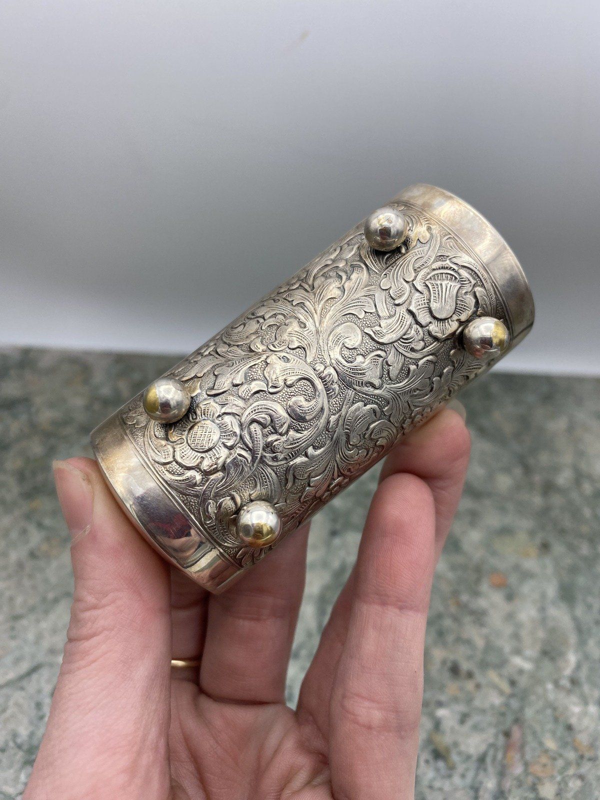 RARE Herbert Hooijkaas Dutch Silver Plated Repousse Footed Sugar Cube Basket 3