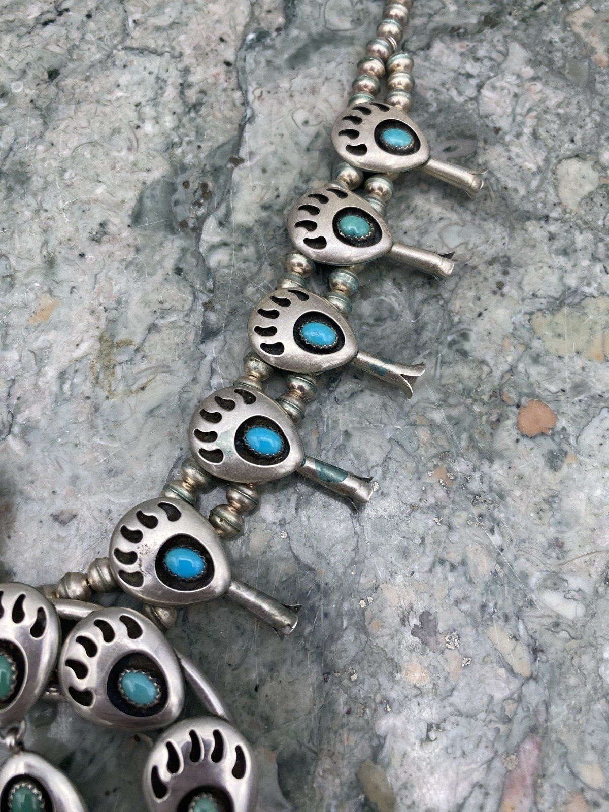 Vintage Sterling Silver Signed GJ Native American Bear Paw + Turquoise 3