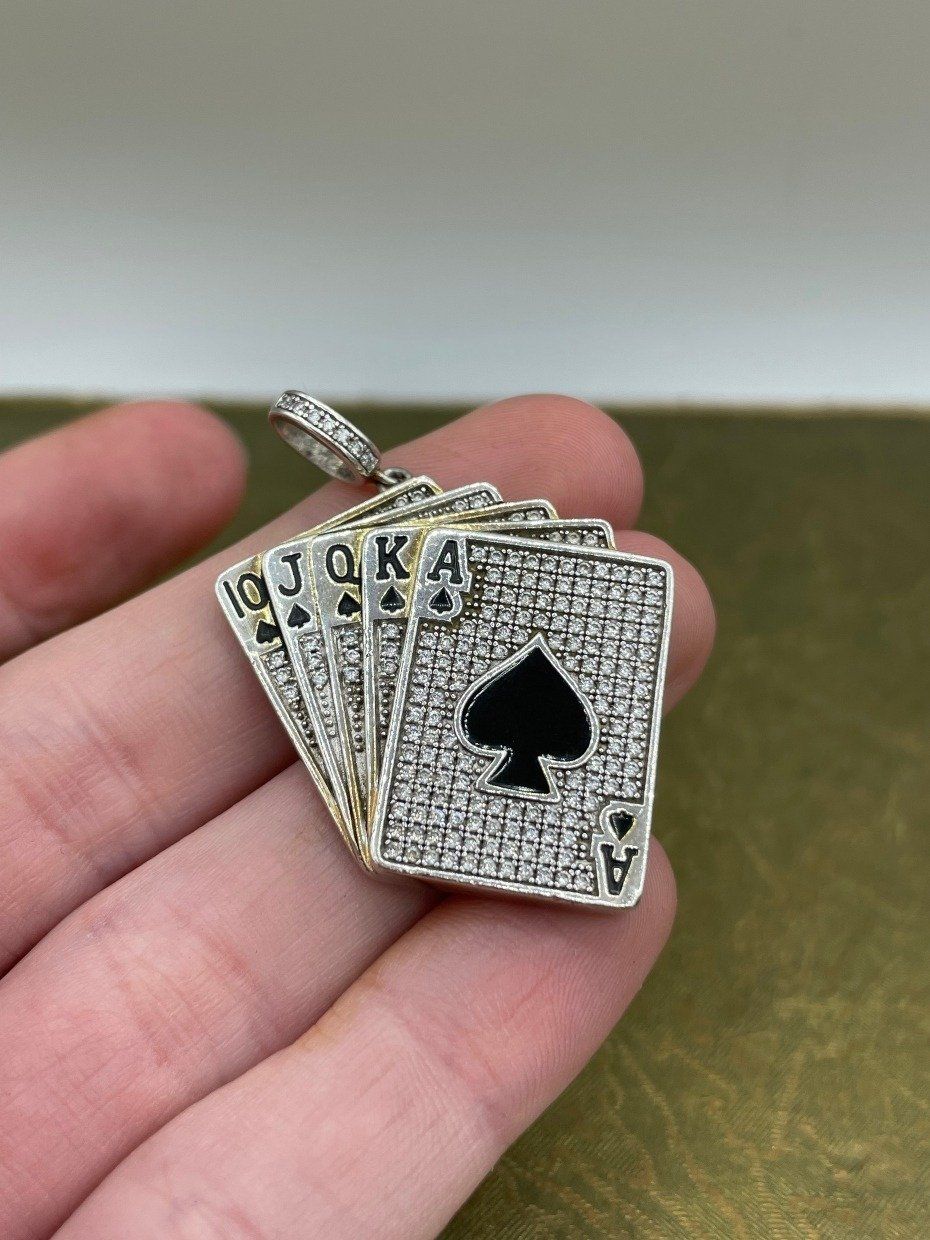 Sterling Silver + Diamond Crested Blackjack Card Pendant 2