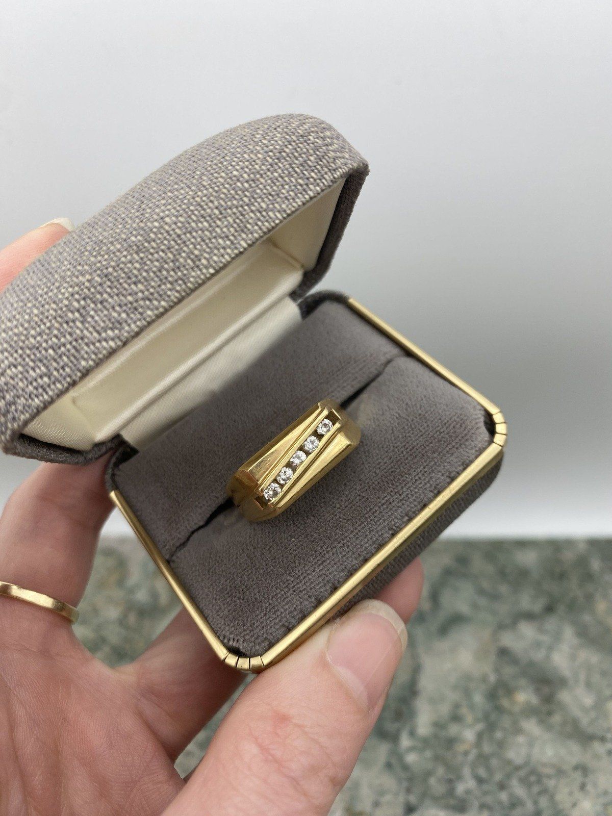 Men's 14k Gold Cubic Diamond Ring Band w Diagonal Channel Setting 6