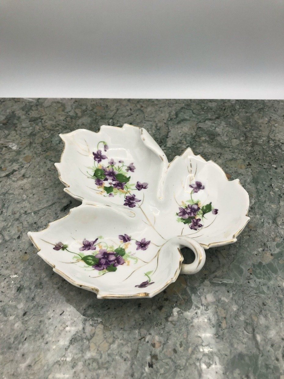 Norcrest Great Violet Porcelain Painted Leaf Dish