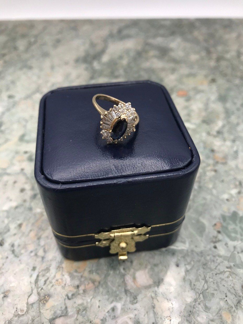 14k Gold .50ct Marquise Sapphire + Diamond Ring 4