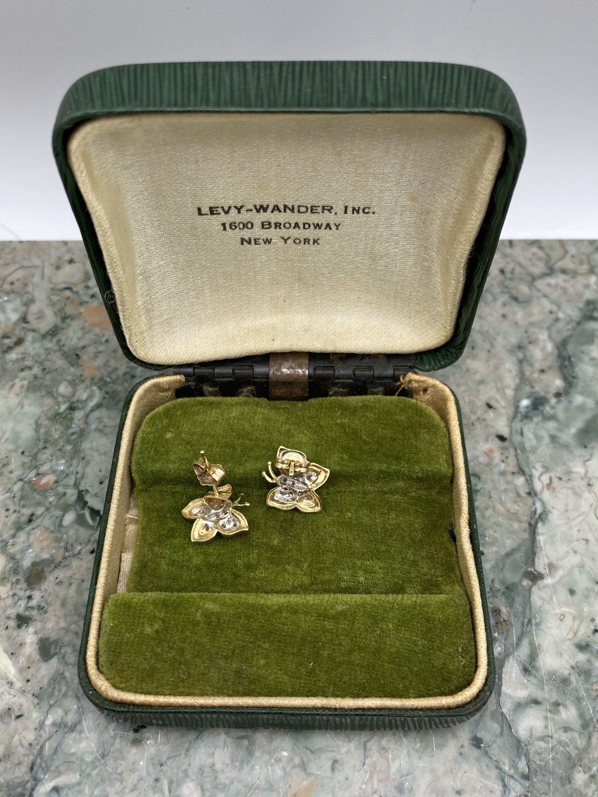 10k Dual Gold Figural Butterfly + Diamond Winged Stud Earrings #2485 4