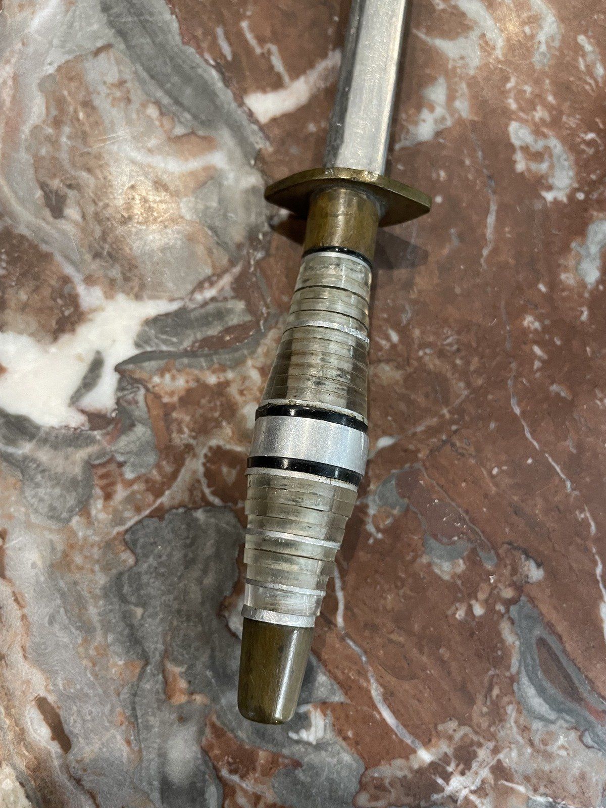 Vintage c.1940s Brass + Steel + Stacked Lucite Letter Opener 2