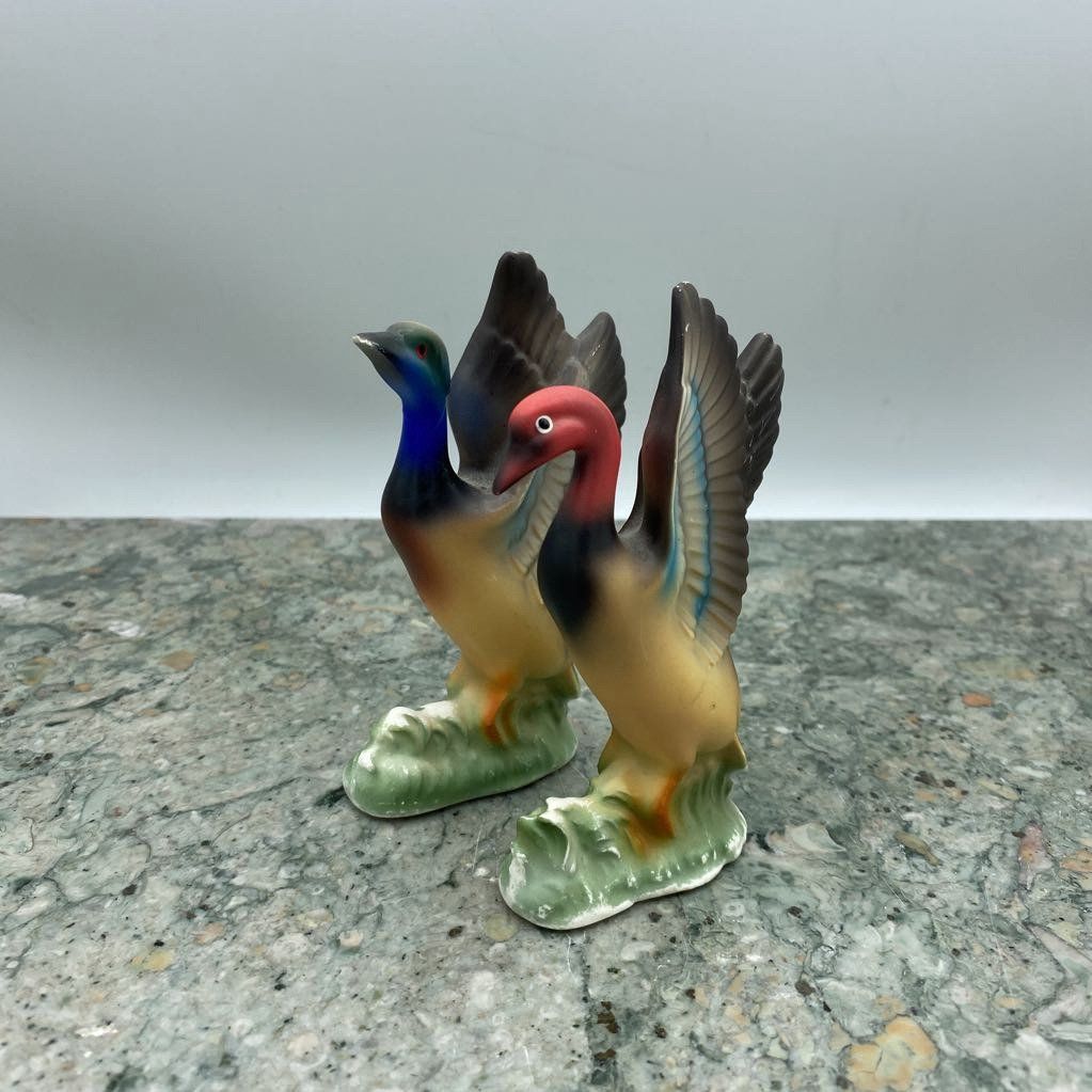 Pair of Vivid Porcelain Japanese Duck Figurines