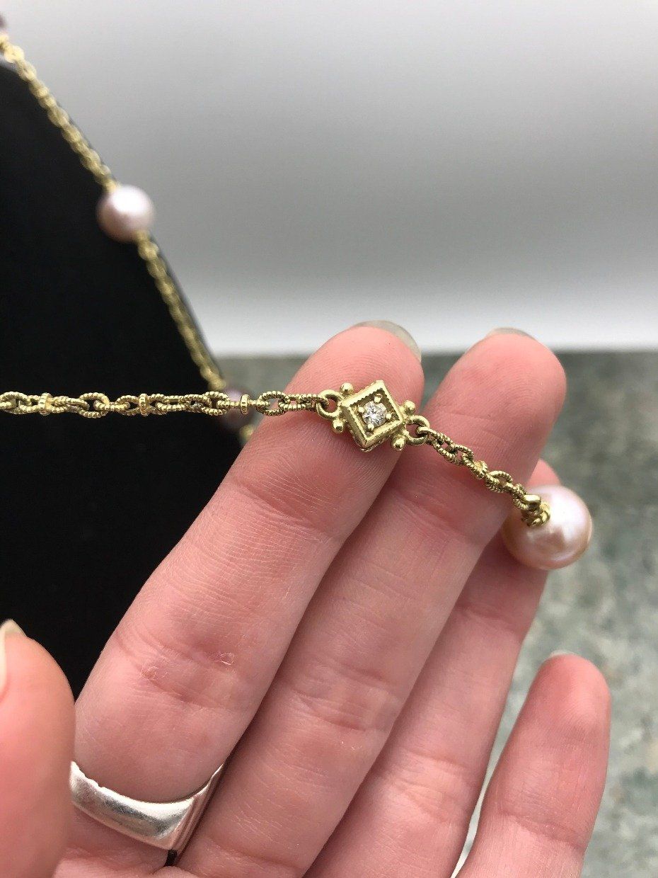Designer Vintage 18k Gold Judith Ripka Diamond + Rose Qtz + Pearl 4pc Parure *SET* 13