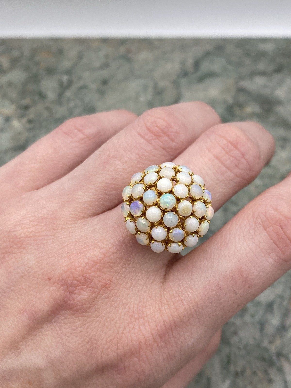 Antique 91.6k/90% Gold Purity Genuine Australian Opal Pave Bombe Ring #2777 11