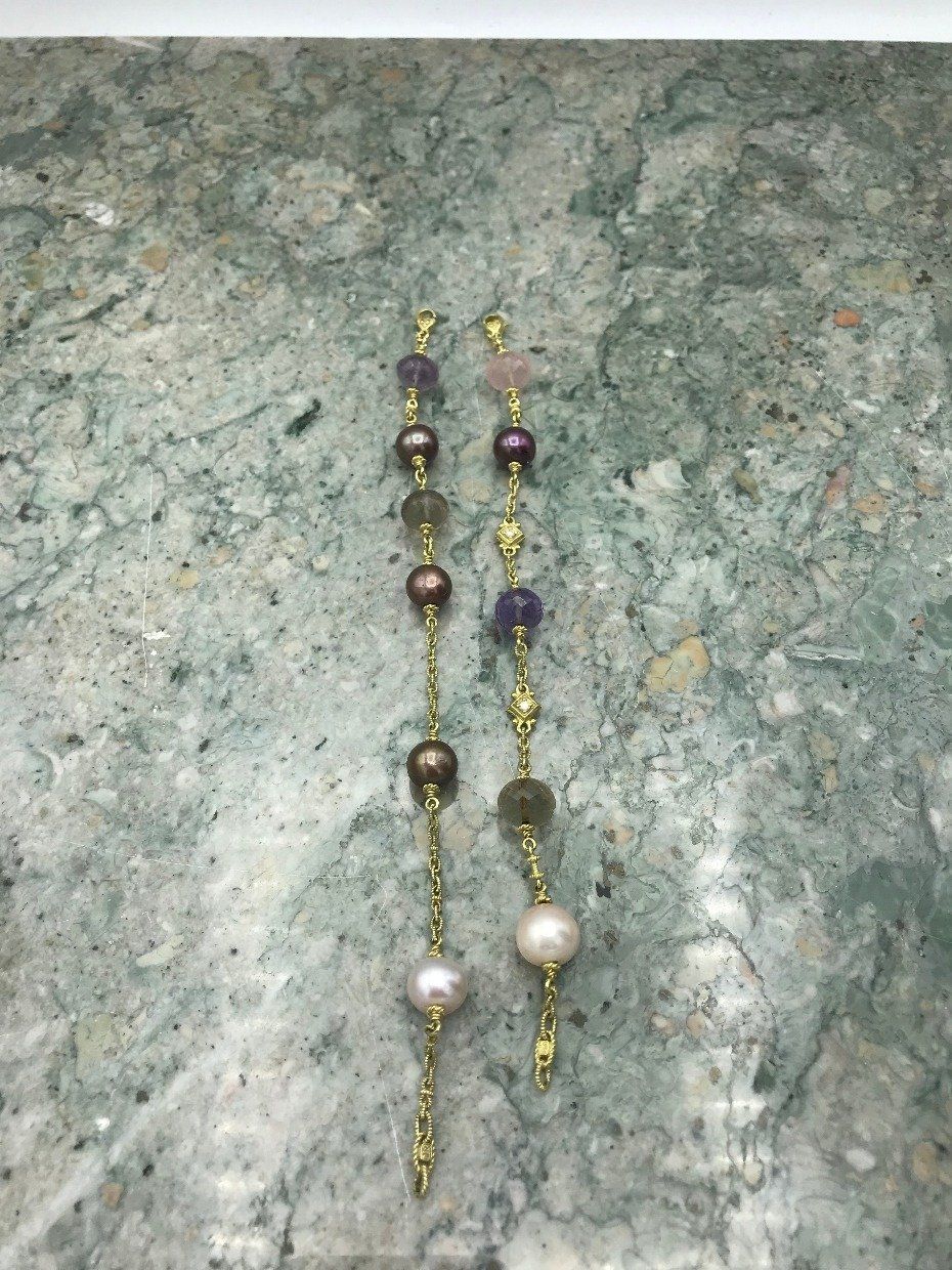 Designer Vintage 18k Gold Judith Ripka Diamond + Rose Qtz + Pearl 4pc Parure *SET* 7