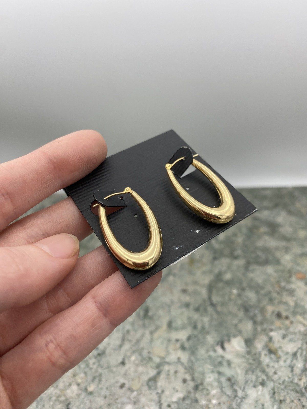 14k Gold Tapered Oblong Hoop Earrings #2260 3