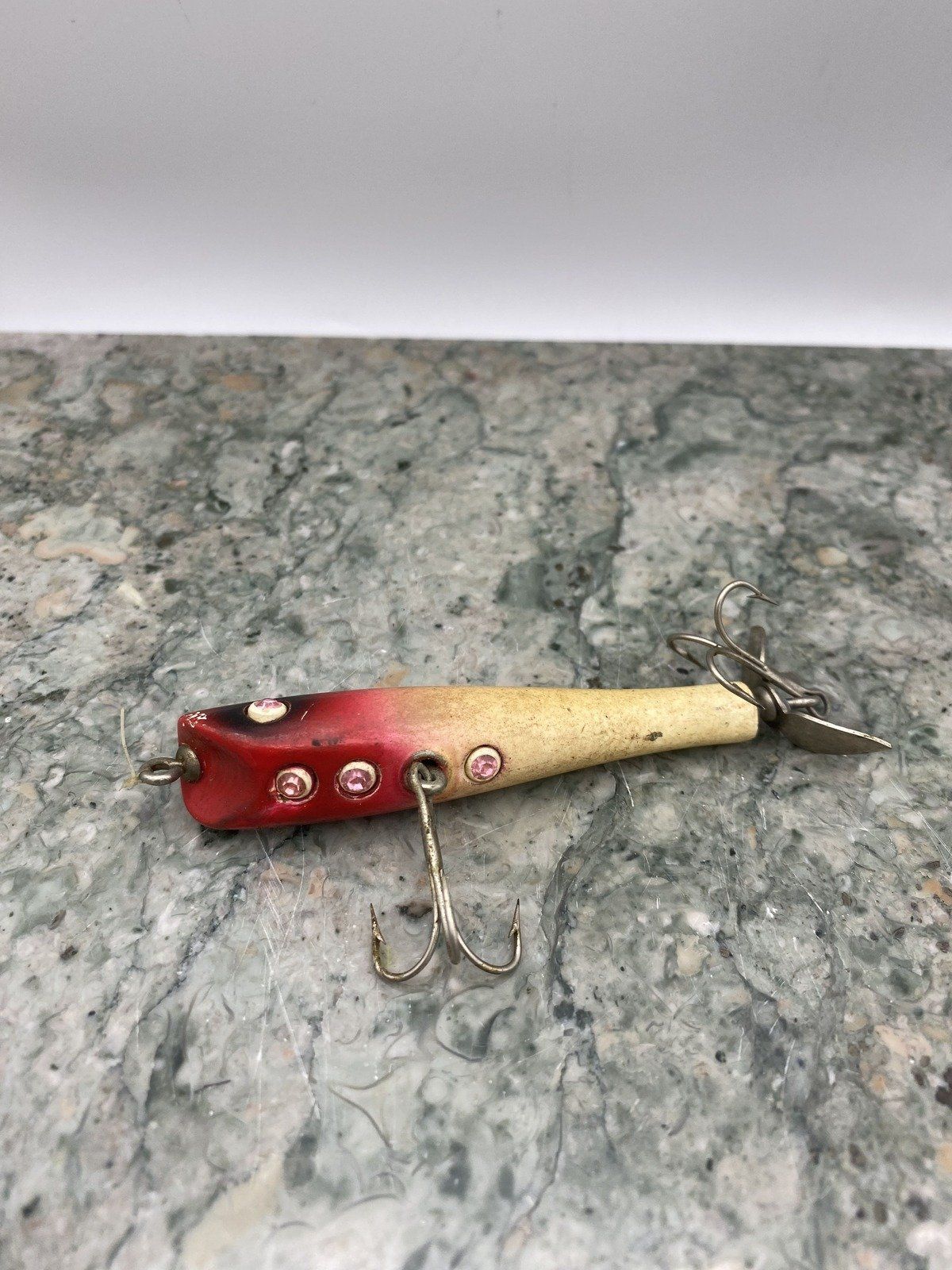 Unique Heddon? Fishing Lure w Rhinestone Eyes + Belly 2