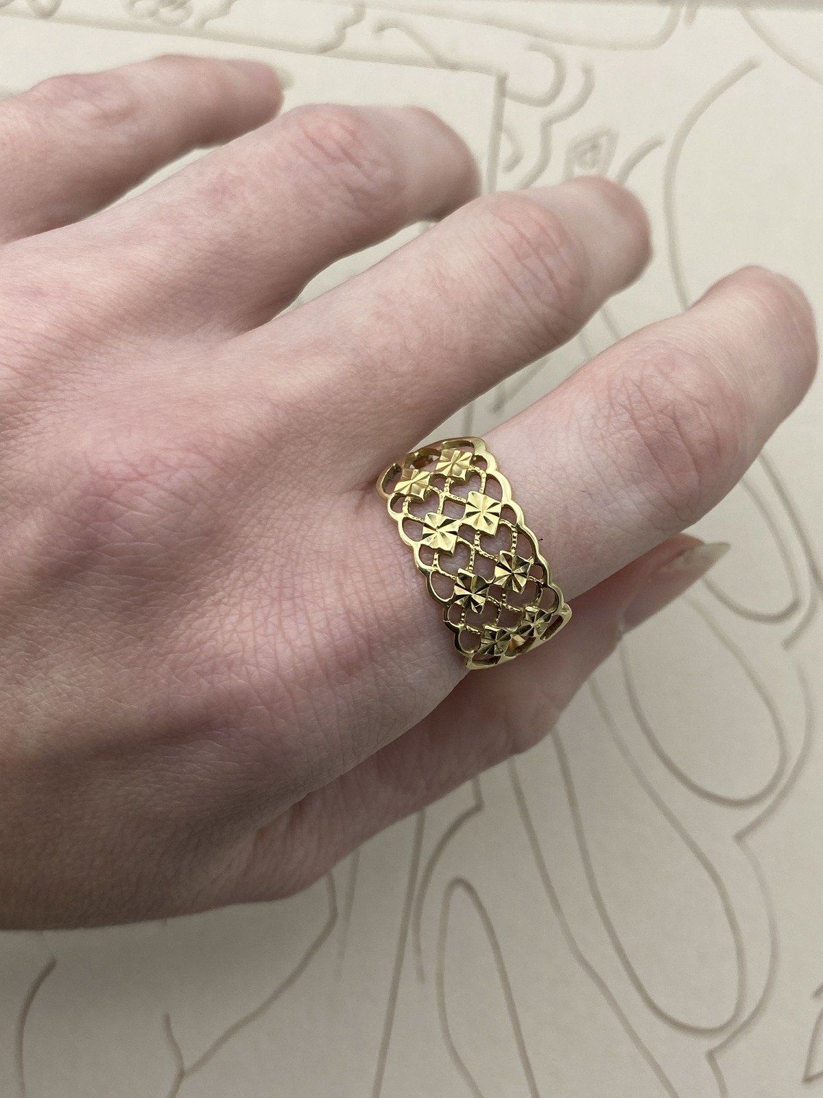 Vintage Reticulated Lace 14k Gold Ring Band Cuff #2794 2