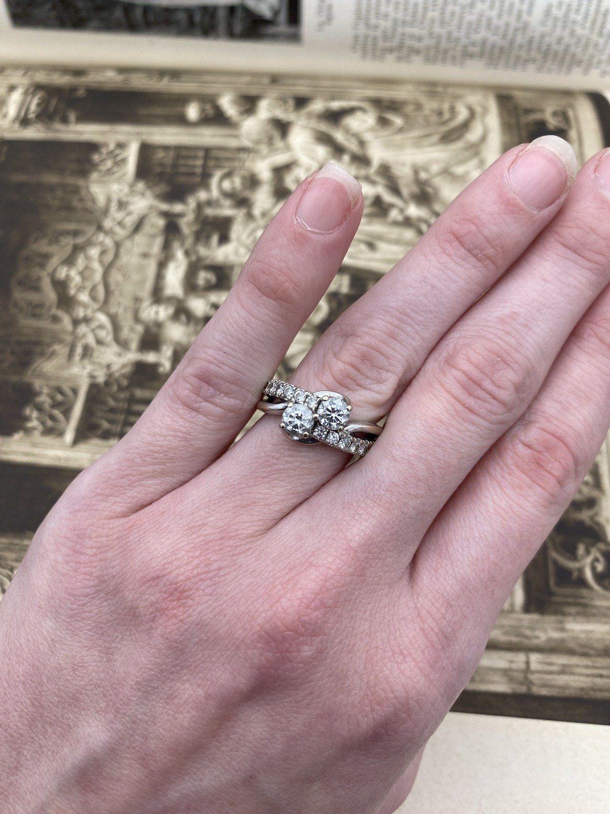 Ladies 14k White Gold Modern Antique Inspired French Moi Et Toi 2.26ctw Diamond Engagement Ring 6