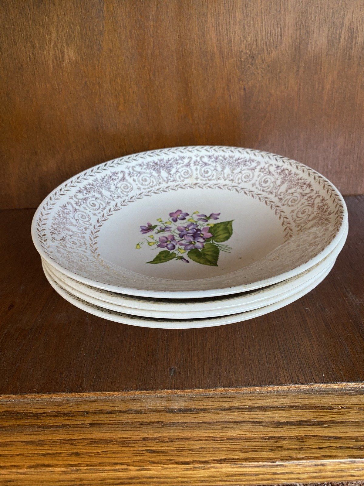 16pc 4 Place Setting Cunningham + Pickett Spring Violet + 22k Gold China Stoneware Dinner Set 4