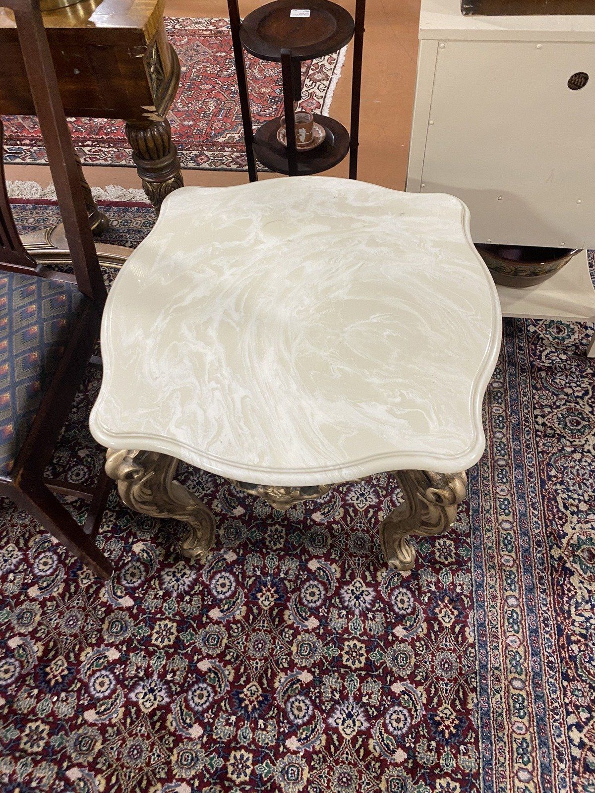 Modern Victorian Inspired Marble Top + Blonde Gilt Coffee/Side Table 5