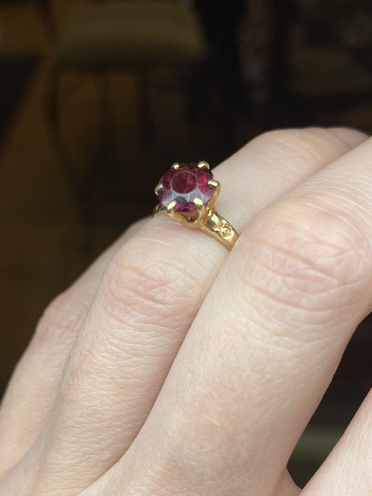 14k Gold Antique Late c.1800s Victorian Rubellite Tourmaline Solitaire Ring w Faint Orange Blossom Shoulders 9