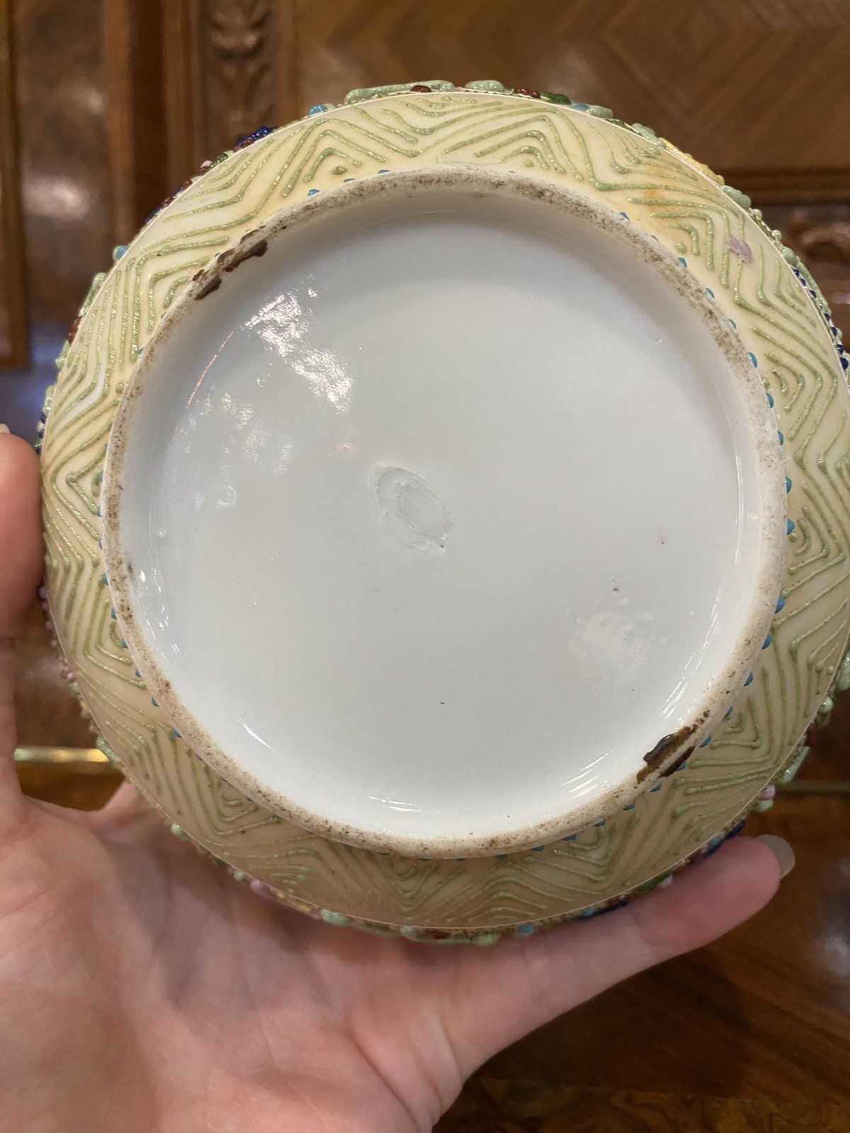 Antique Victorian Nippon Mirage Beadwork Hand Painted Handled Vase 8