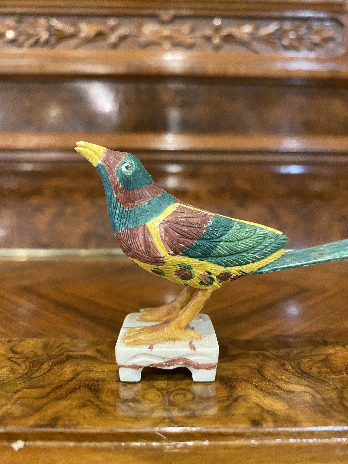 Chinese Carved Bone Colorfully Hand Painted Bird Sculpture 7
