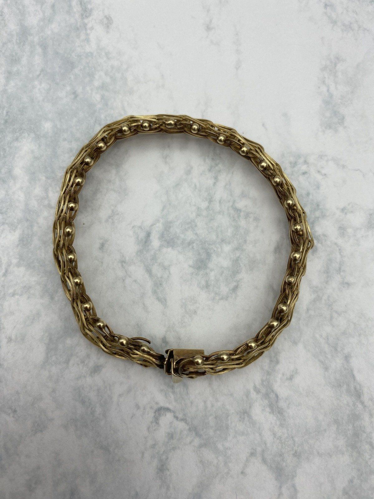 Vintage Solid 14k Gold Interlocking Loop + Grommet Statement/Starter Charm Bracelet 8L 13